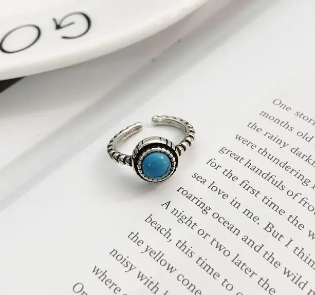 925 пробы серебряное корейское кольцо натуральный черный Бирюзовый узор тайское