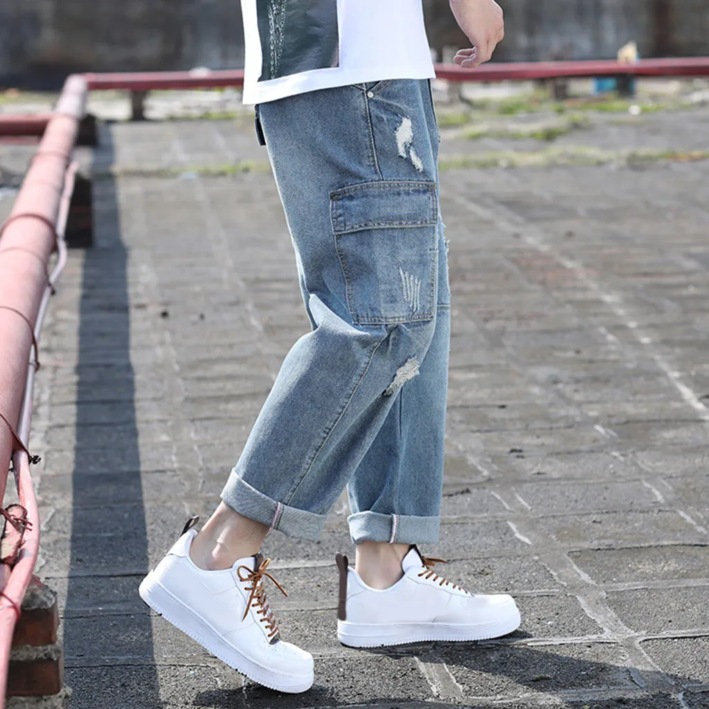 SAGACE мужские прямые свободные джинсовые брюки большого размера с дырками