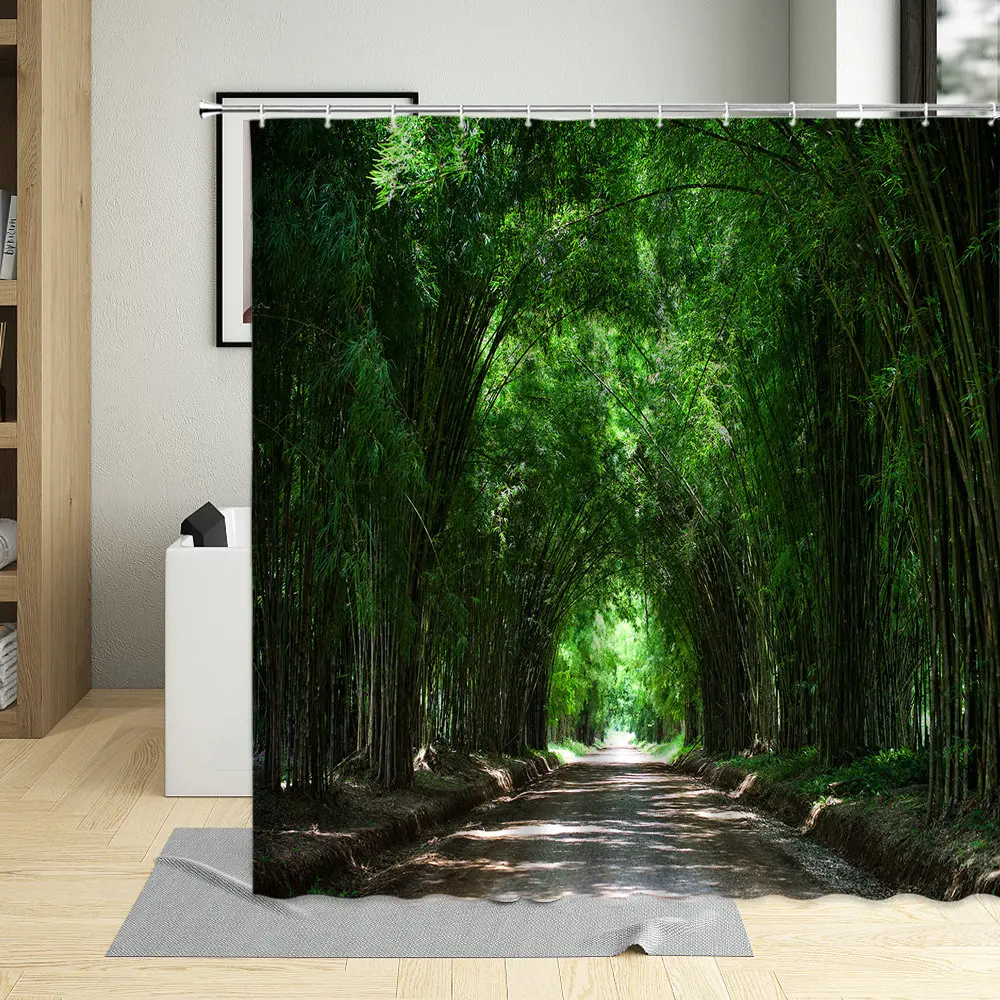 

Green Nature Scenery Landscape Waterproof Bathroom Decor Plant Bamboo Forest Shower Curtain Polyester Fabric Curtains With Hooks