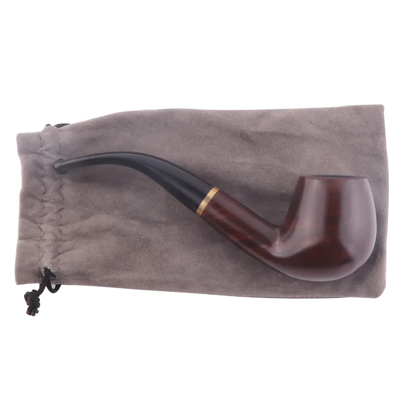 

Tobacco pipe manufacturers spot hot selling classic curved ebony pipe with ring, ebony 9MM filter manual pipe