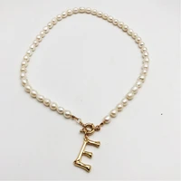fashion retro necklace for women a z initial pearl necklace stainless steel buckle gold pendant freshwater pearl jewelry