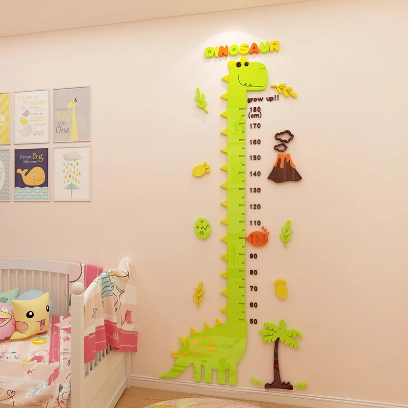 Мультяшный динозавр Ростомер рост ребенка самостоятельно наклейки на стену