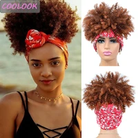 short afro kinky curly head band wig 14 brown deep curly wrap wigs for black women natural synthetic party cosplay turban wigs
