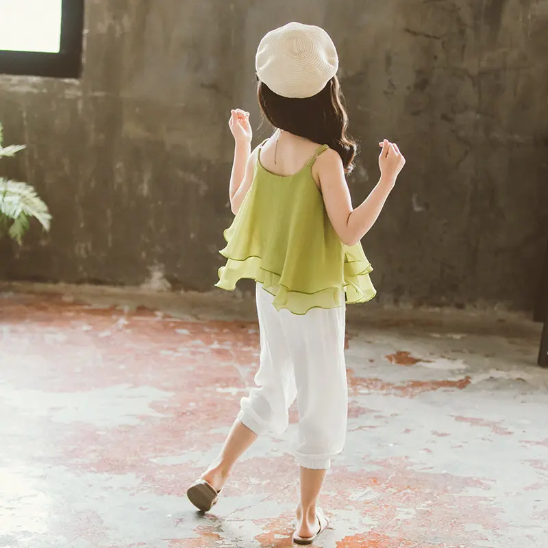 2020 Одежда для девочек Новая летняя детская многослойная шифоновая футболка +