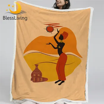 BlessLiving African Luxury Bed Blanket Woman Custom Blanket Desert and Sun Throw Blanket Orange Yellow Exotic Mantas De Cama 1