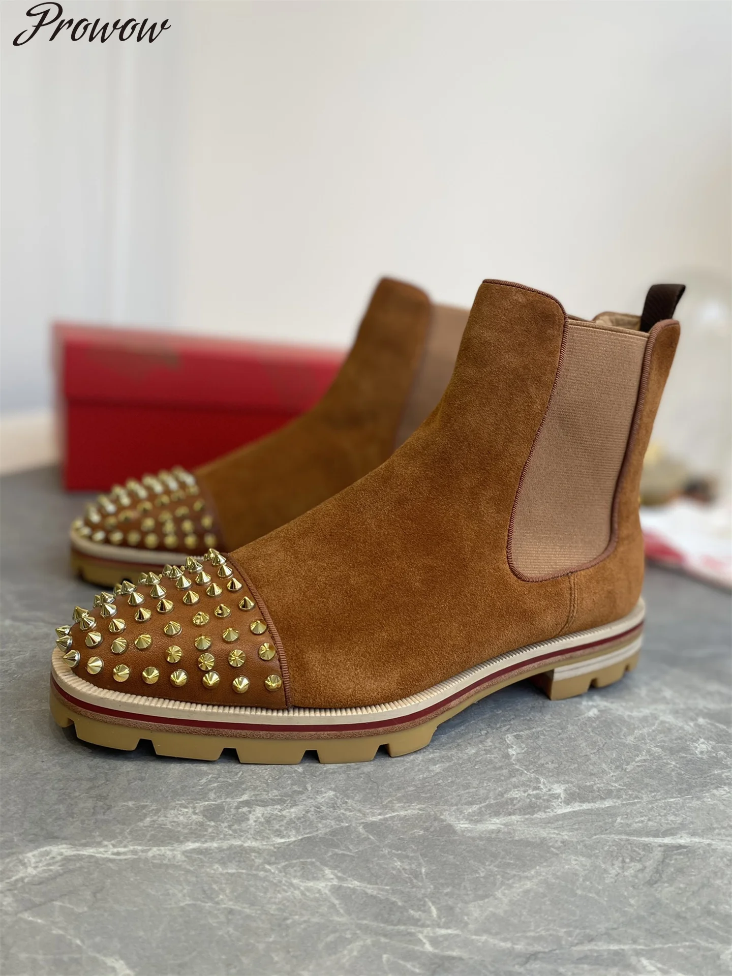 

Мужские ботинки без застежек Prowow, черные ботинки-челси из натуральной коровьей замши, на платформе, с круглым носком, на низком каблуке и зак...