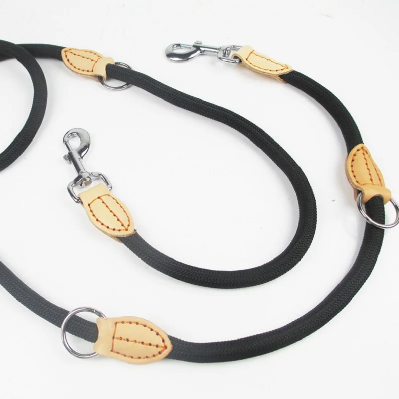 

Multifunction two dog Leashes Nylon Double Leash P chain Collar Adjustable Long Short Dog Training Leads Tied dog rope