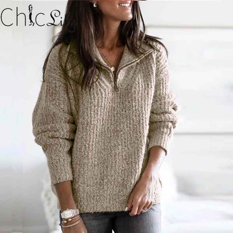 

Chiclily Long Sleeve Solid Color Zipper Hoodies V Neck Casual Sweatshirt Streetwear Harajuku Pullover