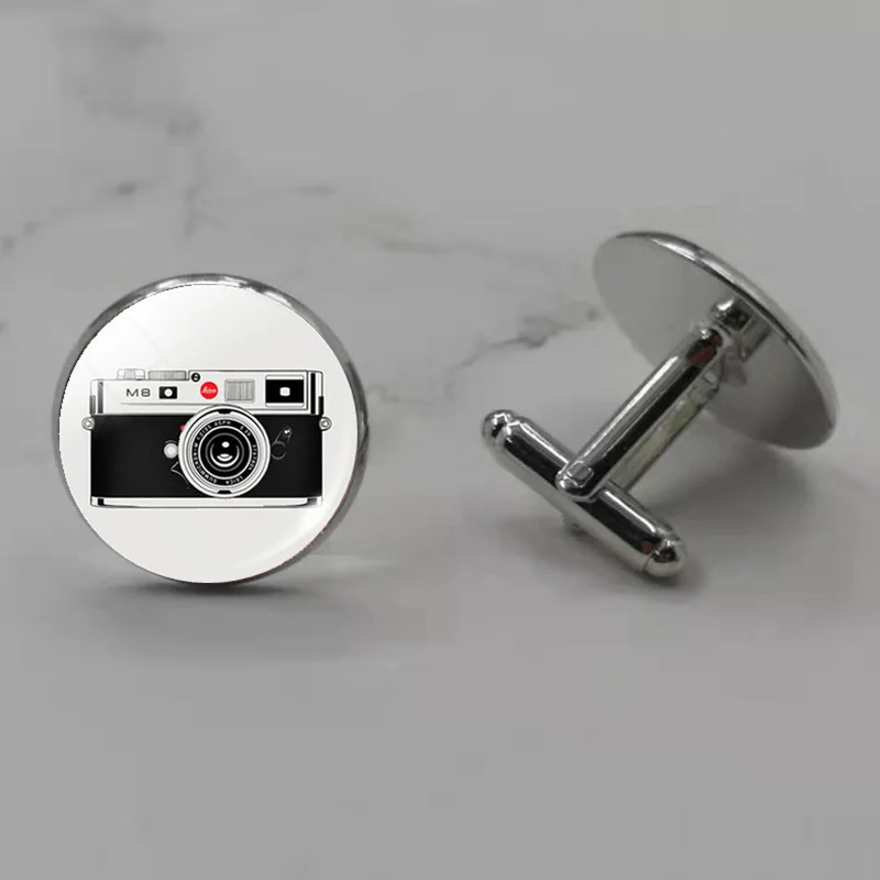 Старинные камеры Телефон Запонки с фотографией посеребренные стеклянные