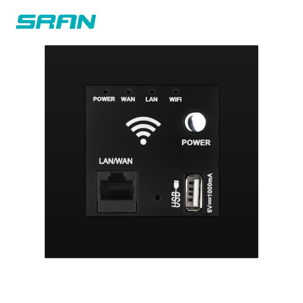 Настенная Wi Fi розетка SRAN с USB огнезащитной панелью из поликарбоната 86 мм * 300 МБ
