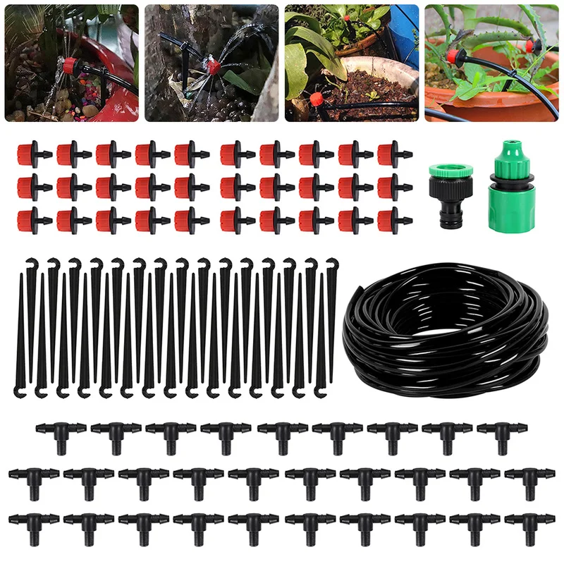 

25M DIY Micro Drip Irrigation System Garden Hose Dripper Connector Kits Plant Spray Self Automatic Watering Kits System