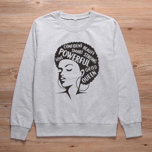 ONSEME афро леди Графический свитер женский наряд христианский Crewneck Толстовка Унисекс уличные пуловеры Толстовка спортивный костюм - Цвет: Gray