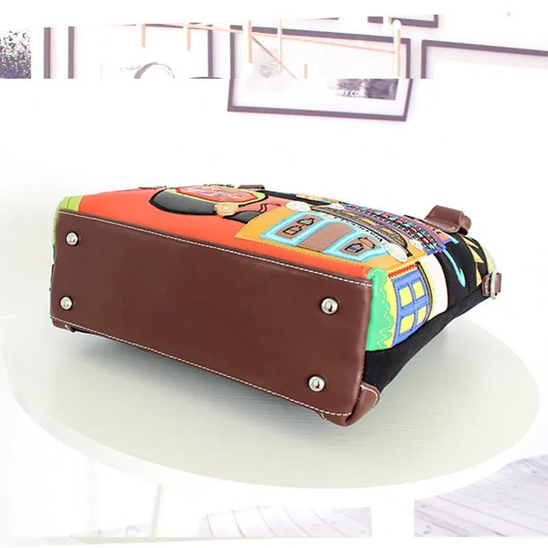 

Fashion Vintage Tote Bags Women Crossbody Bag Creative Handmade Embroidered Big Capacity Canvas Bag Cartoon Pattern Handbag