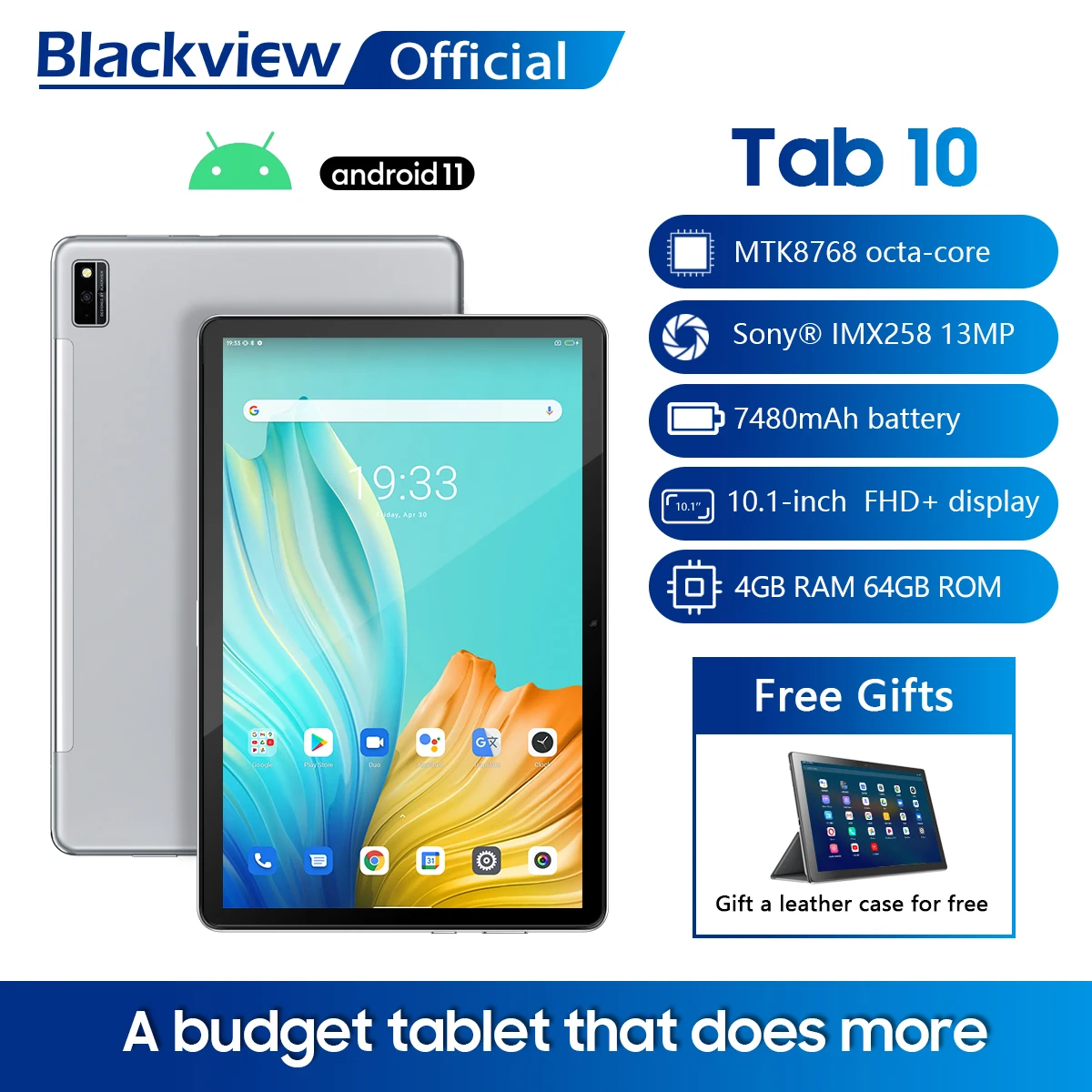 Blackview TAB 10 Android 11 планшет 10,1 "MTK8768 Octa Core 1920x1200 4 Гб Оперативная память 64 Гб Встроенная память подключается к сети 4G 7480 мА/ч, Планшеты двухслойный чехол для смартфона с Wi Fi
