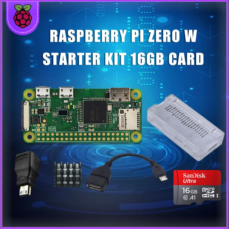 Raspberry Pi zero W набор для начинающих + карта 16 Гб адаптер питания Корпус из АБС