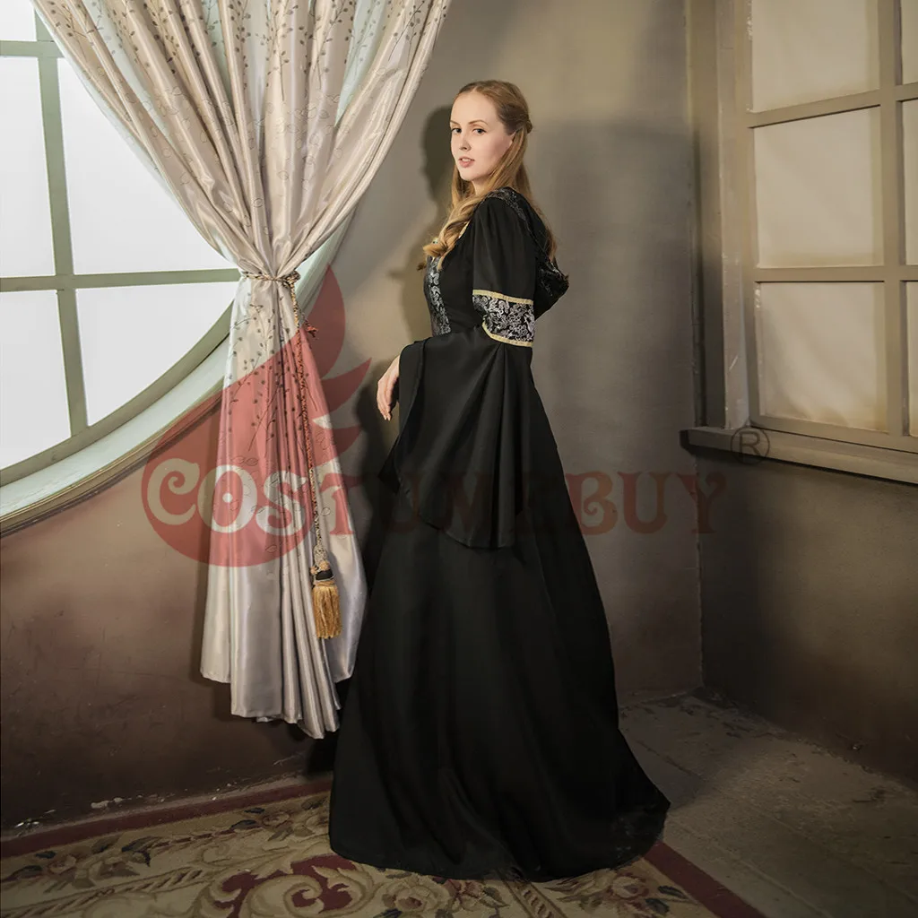 Костюм для женщин средневековое женское черное платье с рукавами-фонариками