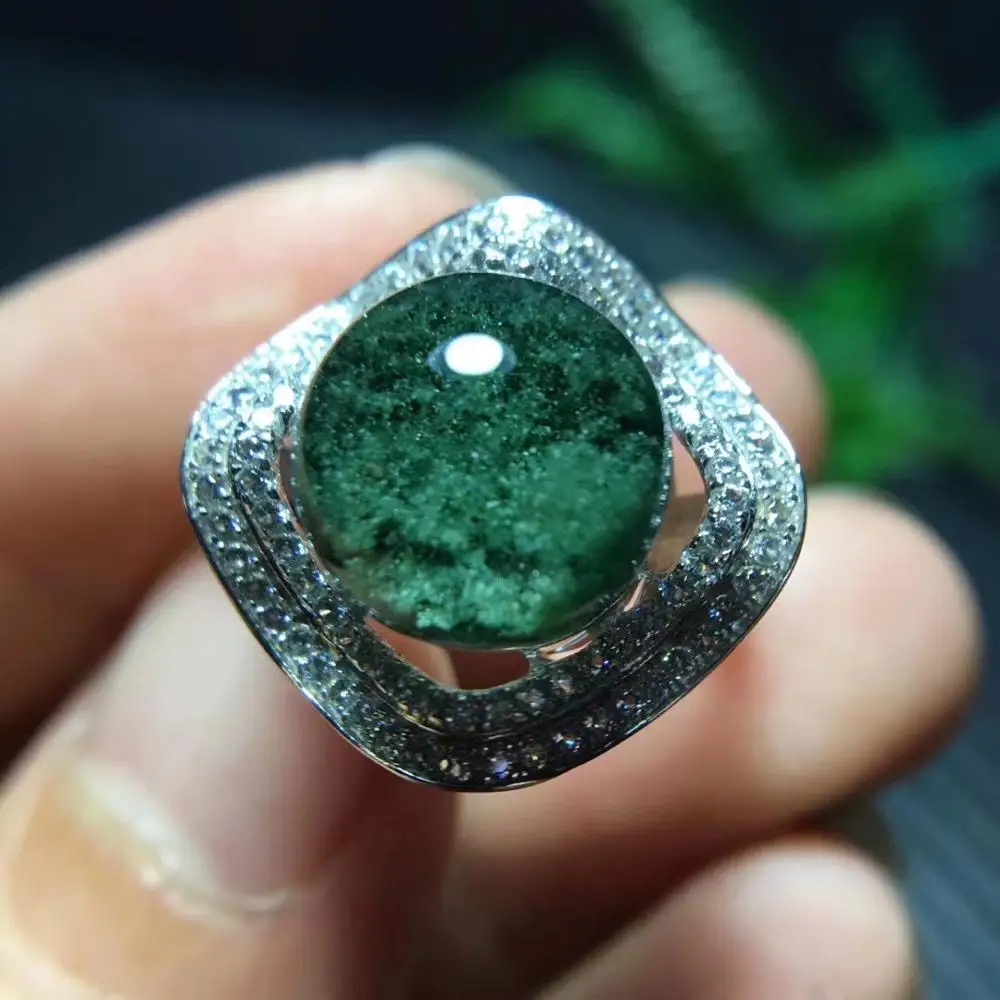 Натуральный зеленый фантомный кварцевый кристалл регулируемое кольцо серебро 925