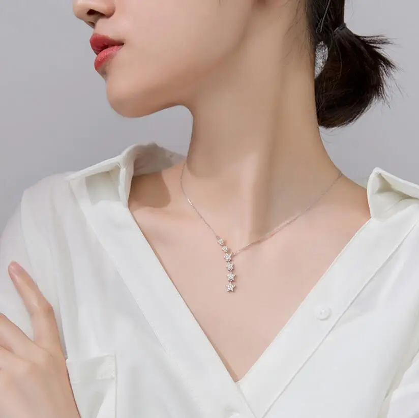 

Elegant 925 Sterling Silver Shiny Zircon Star Choker Silver Simple Gift For Girls Necklace Women Party Female Fine Jewelry Colar