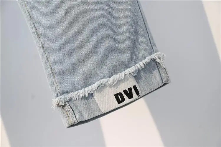 

COCOEPPS Autumn Plus Size Ripped Hole Letter Jean Women High Waist Casual Loose Denim Pant Large Size Wide Leg Jean Trousers 4XL