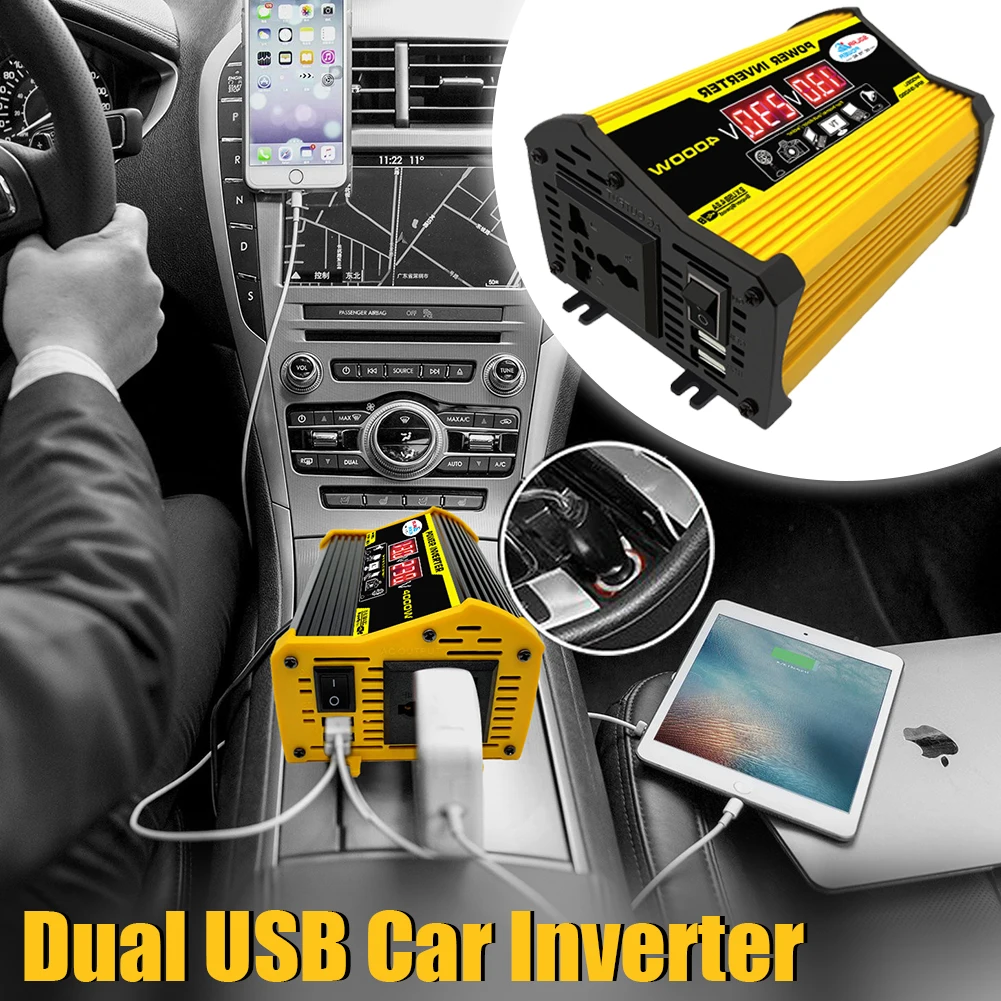 Автомобильный преобразователь напряжения со светодиодным дисплеем 4000 Вт от 12 В