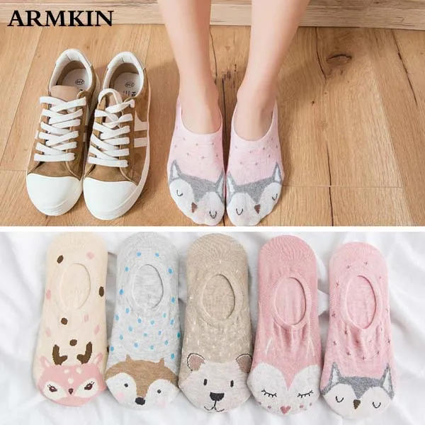 5Pairs/Lot Summer Cartoon Cat Fox rabbit Socks Cute Animal Women Socks Funny Ankle Socks Ladies Cotton invisible socks Dropship
