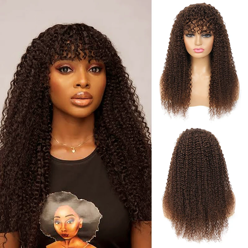 Парик из человеческих волос с челкой курчавые вьющиеся волосы цветные