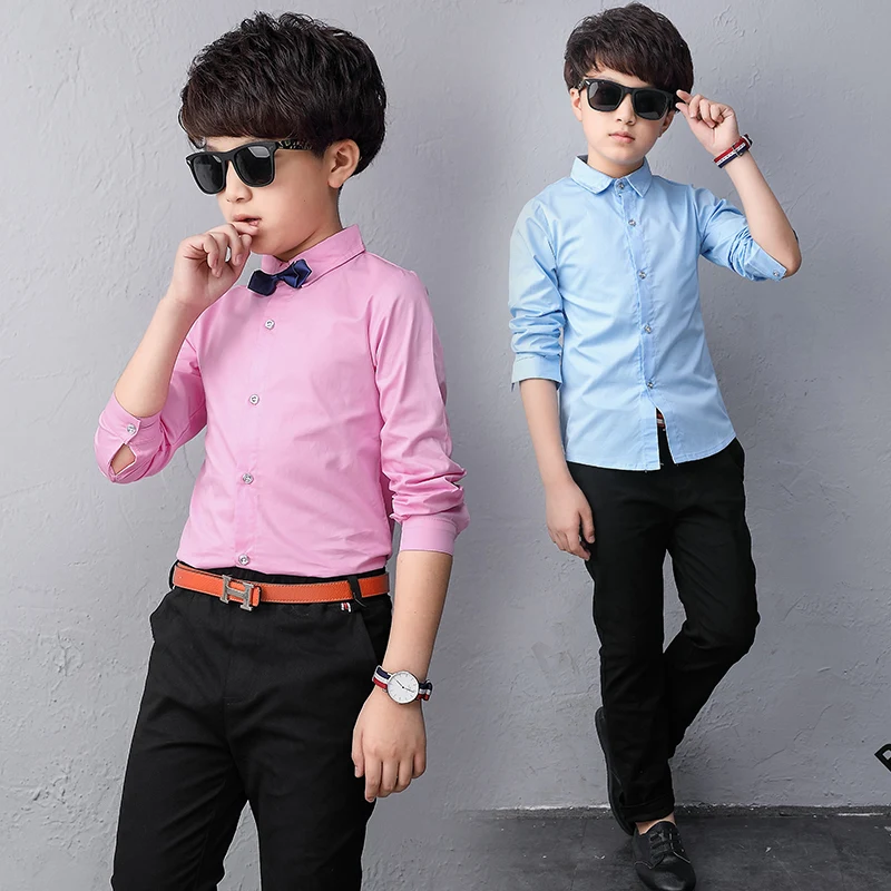 Детские рубашки для мальчиков весна-осень 2019 белая рубашка школьная форма с