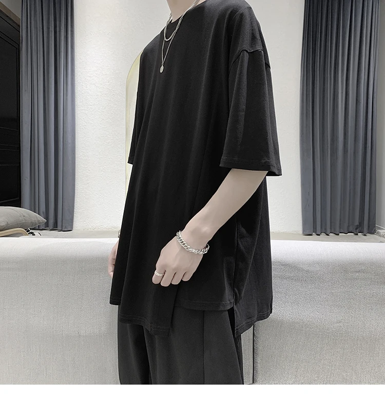

2020 Summer New Youth Popular Wide Open Solid Color Loose Seven-point Sleeve T-shirt Fashion Casual Round Neck Pullover