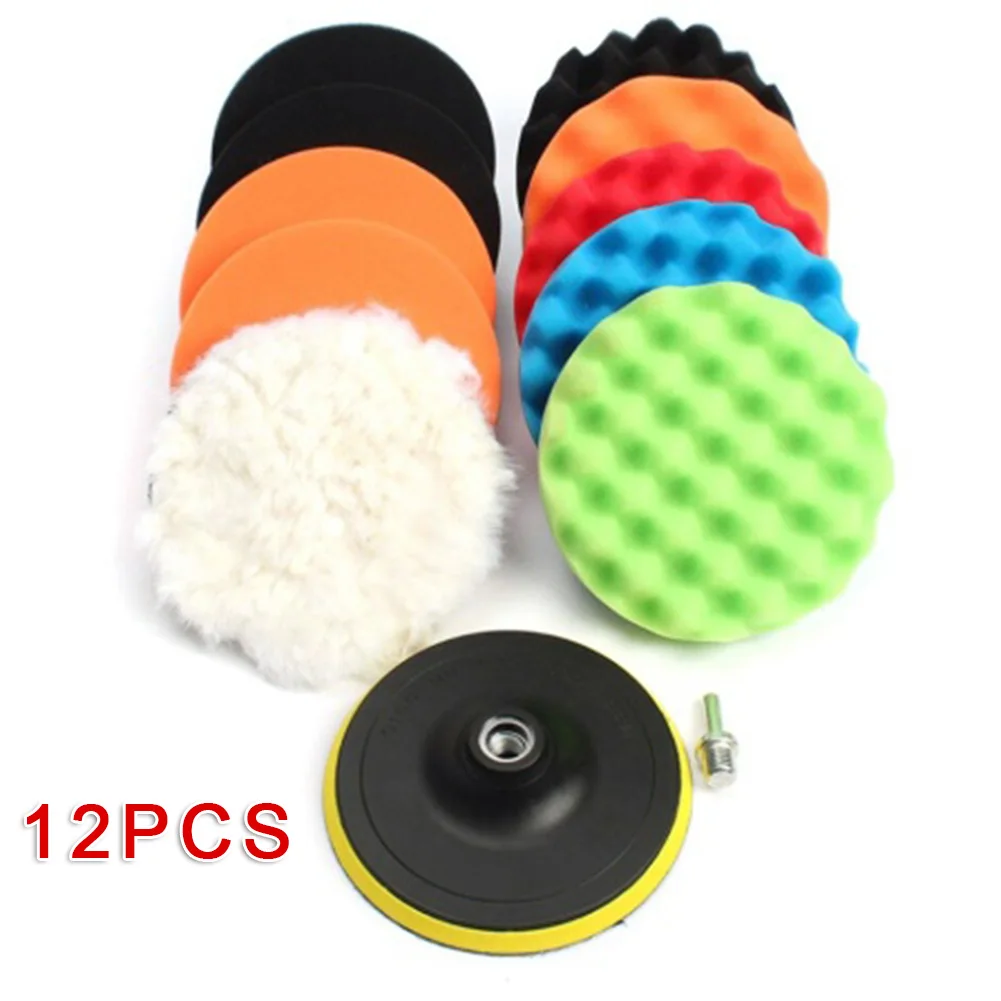12Pcs 7 Inch Buffer Waxing Polishing Wheel Tool Sponge Pad Drill Adapter Kit Cleaning Tools Premium Medium Foam Light Cut | Автомобили и