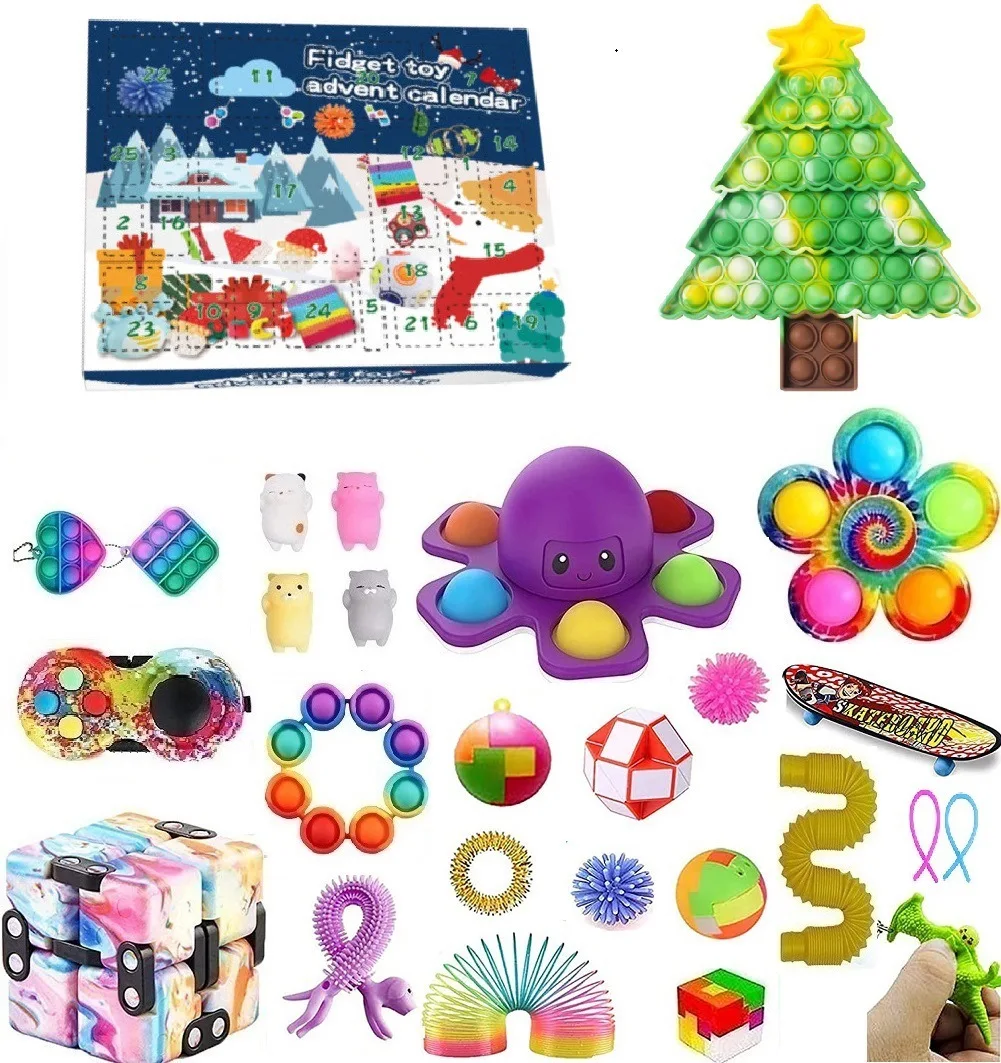 

24 Fidget Advent Calendar Christmas Countdown Blind Box Surprise Anti Stress Relief Toys Sets Squishy Squeeze Kids Gift Bubble
