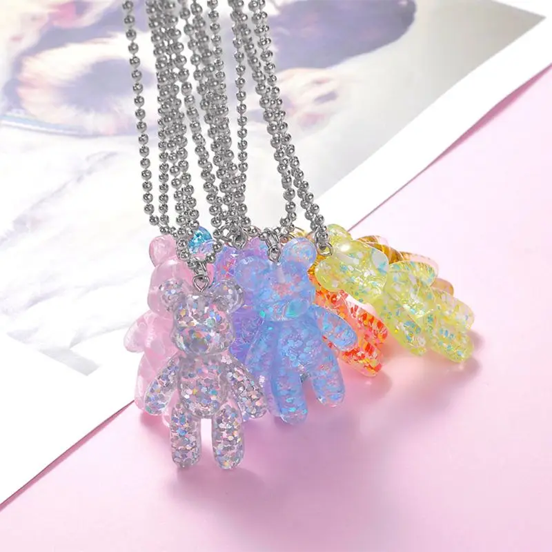 

Cartoon Multicolor Transparent Jelly Resin Bear Necklace Girl Cute Necklace Jewelry Party Fun Suitable Gift