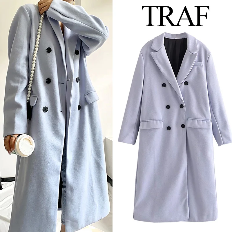 

TRAF ZA Women's Clothes 2021 Spring Long Trench Coat Women Double Breasted Slim Trench Coat Female Outwear Fashion Windbreaker