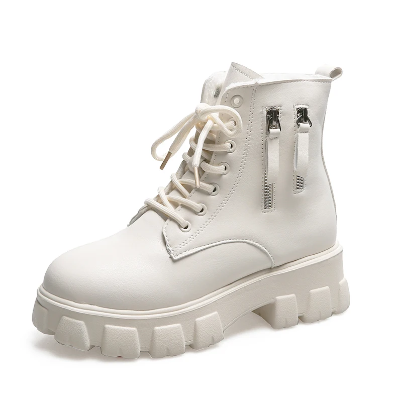 

Women's White Ankle Boots 2021 Ladies Chunky Winter Shoes Black Platform Fur Plush Warm Female Designer Punk Gothic Combat Boots