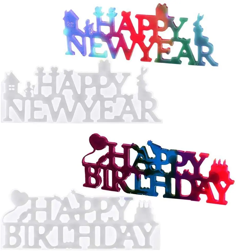 

DIY Resin Mould, DIY Happy Birthday Resin Casting Mold 2022 New Year Letter Mould Mirror Table Decoration Molds