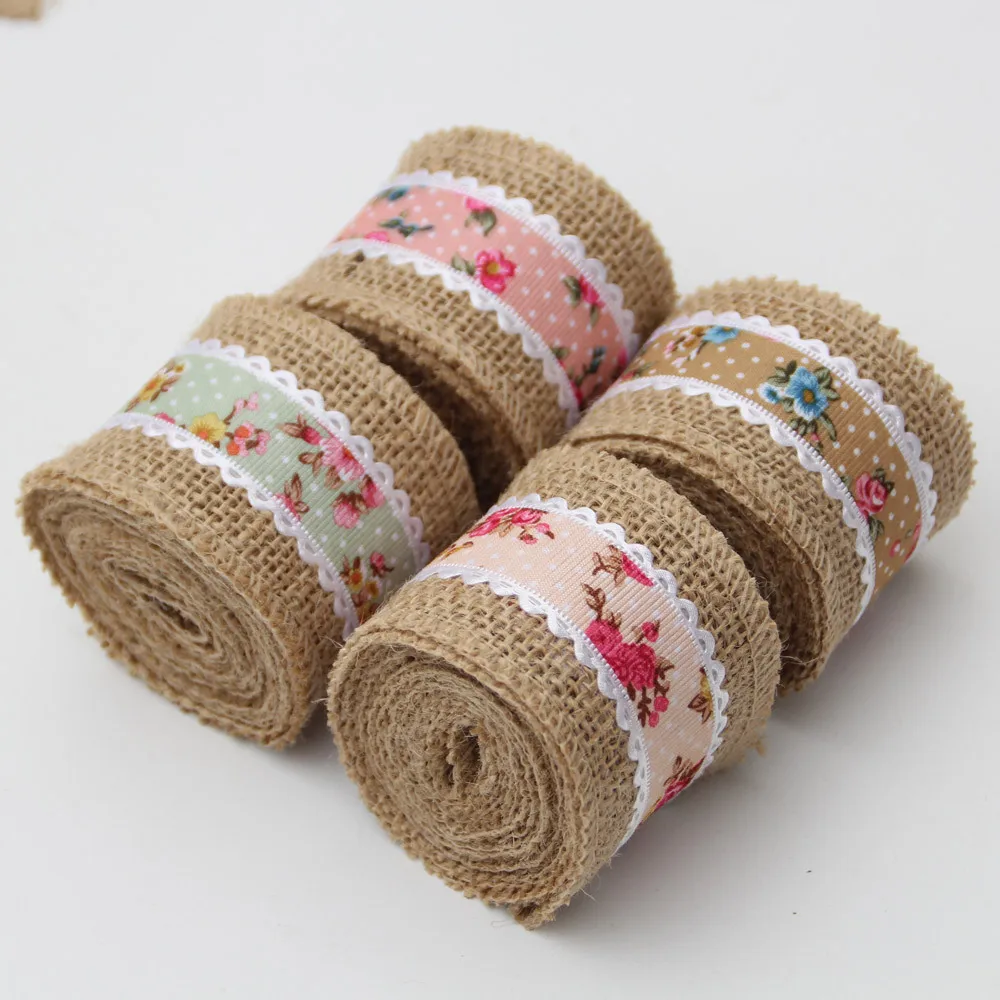 Ленты из джутовой ткани с цветочным узором 1 рулон/2 ярда ширина 5 см искусственная