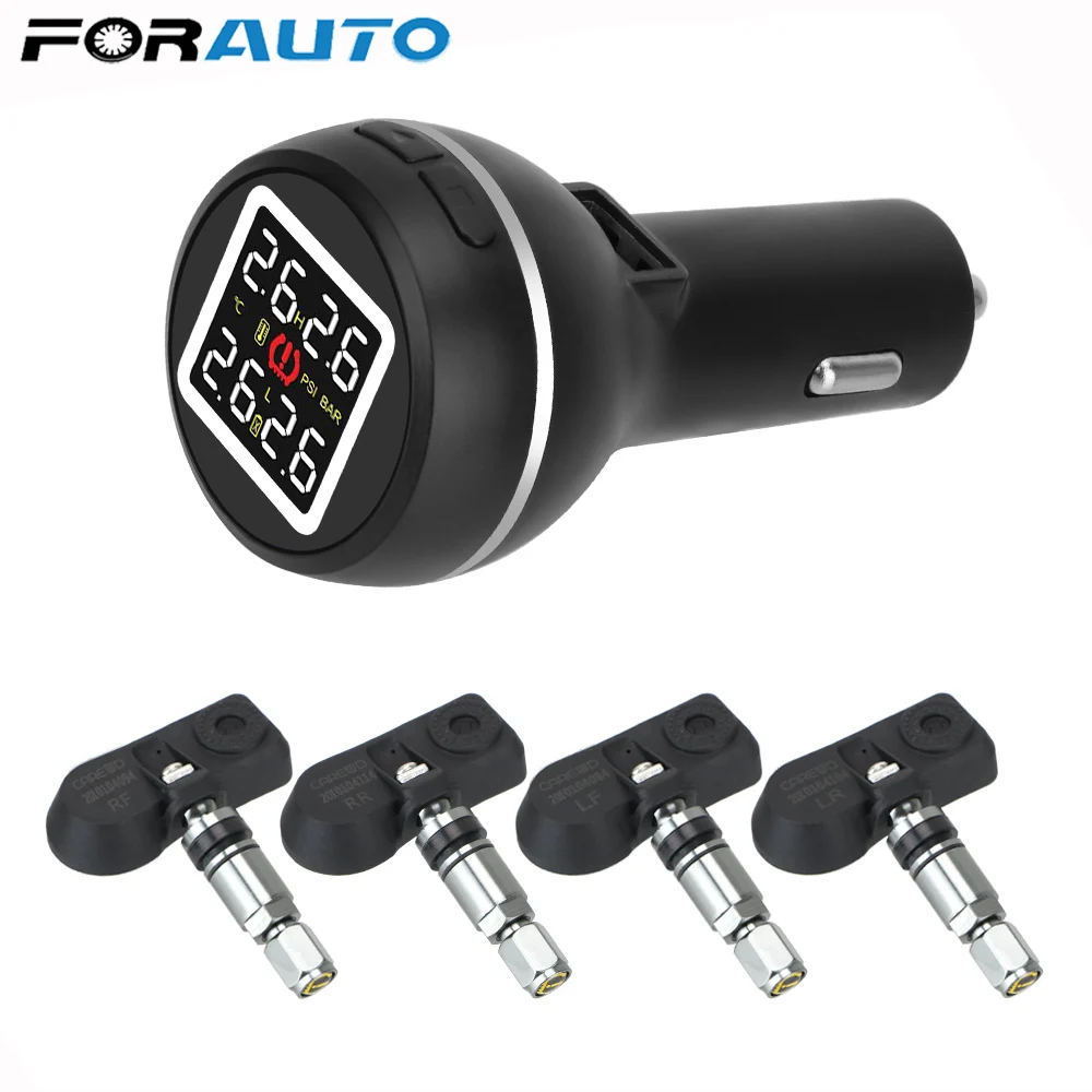 

Car Tire Pressure Monitoring System TPMS Cigarette Lighter Type Save Fuel High Temperature Alarm with 4 Internal Sensors