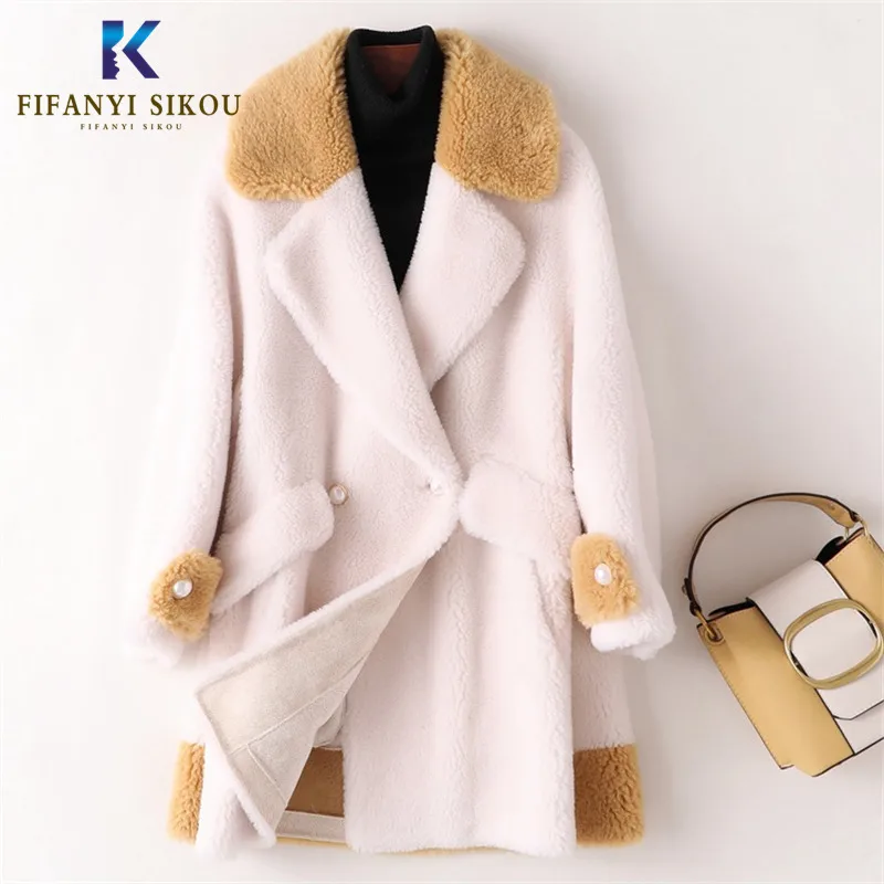 Новинка 2019 зимнее шерстяное пальто высокого качества женское меховое модное