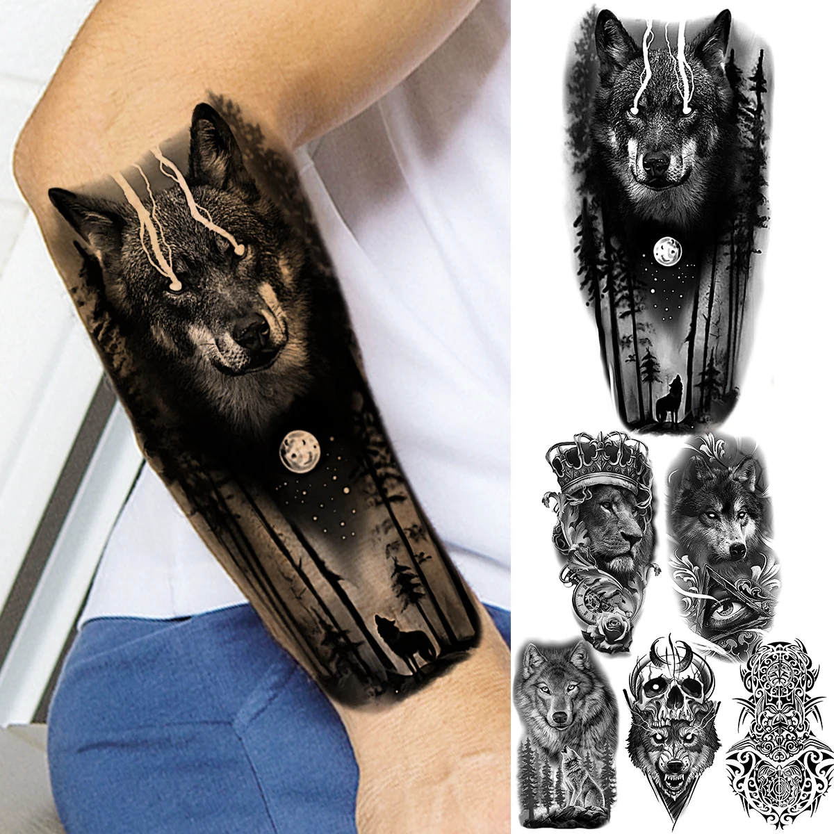 Реалистичные временные татуировки с волчьим лесом для мужчин женщин взрослые