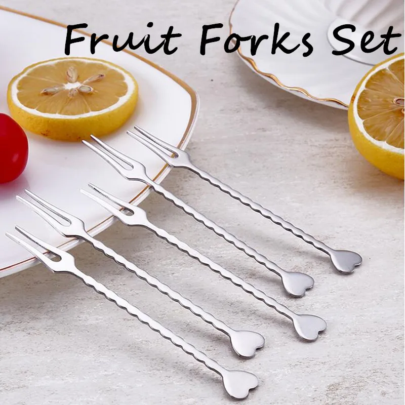 

6PCS/set Fruit Fork Set Multiple Use Snack Dessert Kitchen Accessories Stainless Steel Portable Food Pick Tableware Set