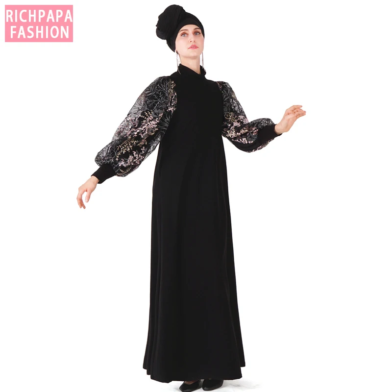 Черная Абая кафтан мусульманское платье платья Кафтан Рамадан Турция Дубай