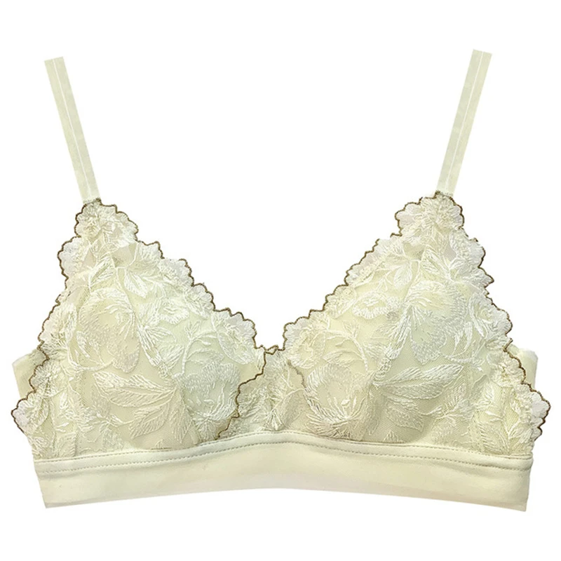 

DELFINE French triangle cup women's underwear thin bra, beautiful back, small chest, gathered lace bra women