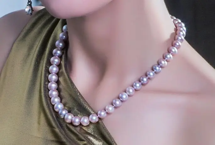 ?? ラウンド11-12ミリメートル淡水ラベンダー真珠のネックレス18インチ925シルバー