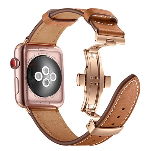 Brown RG Италия Кожаный ремешок для наручных часов IWatch, Apple Watch Series 4/3/2/1 38 мм 40 мм 42 44 мм ремешок застежка бабочка на запястье ремень - Цвет ремешка: Brown RG