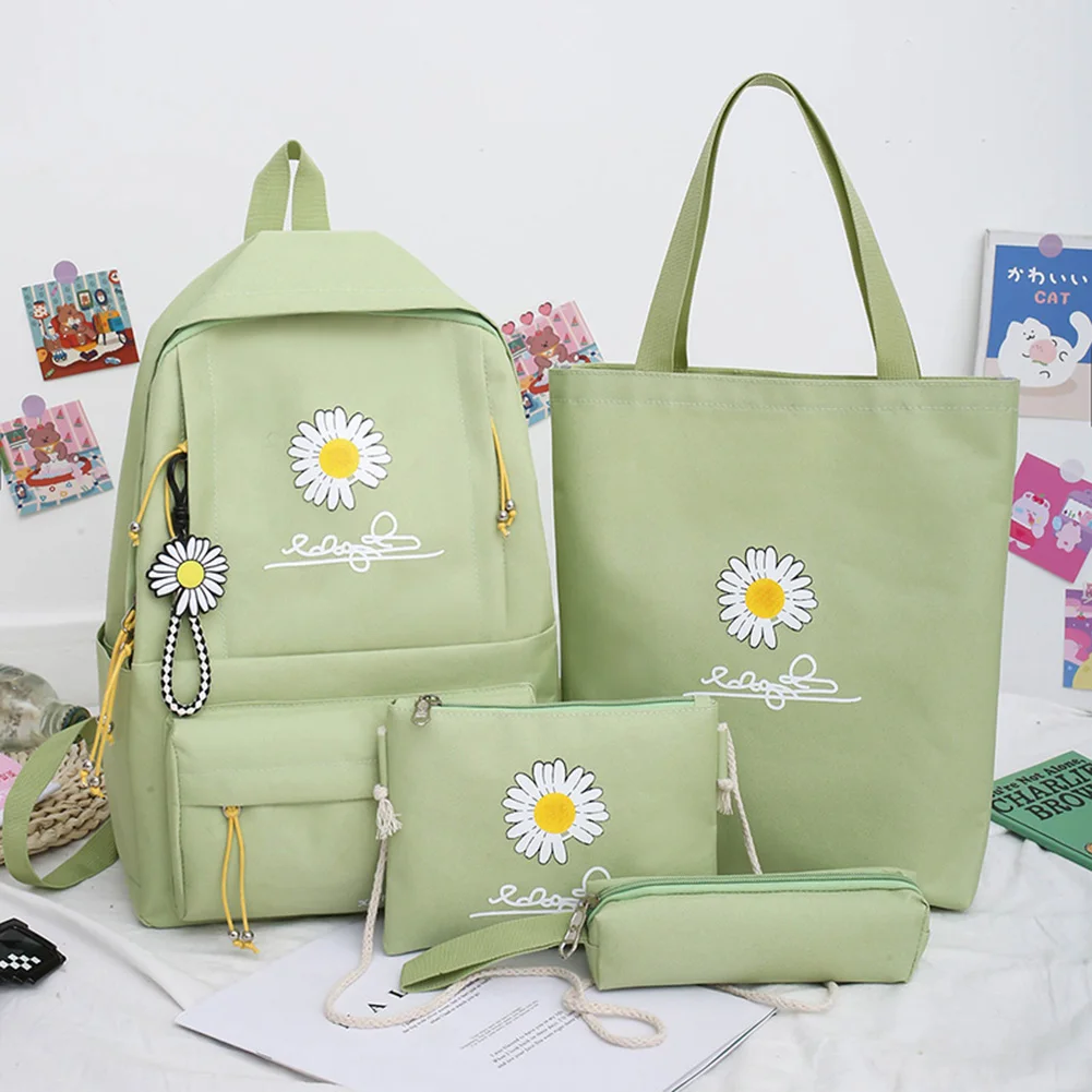 

4pcs/Set Preppy Style Daisy Print Backpacks Canvas School Rucksack Teenager Girls Travel Mochila Shoulder Bags Students Pen