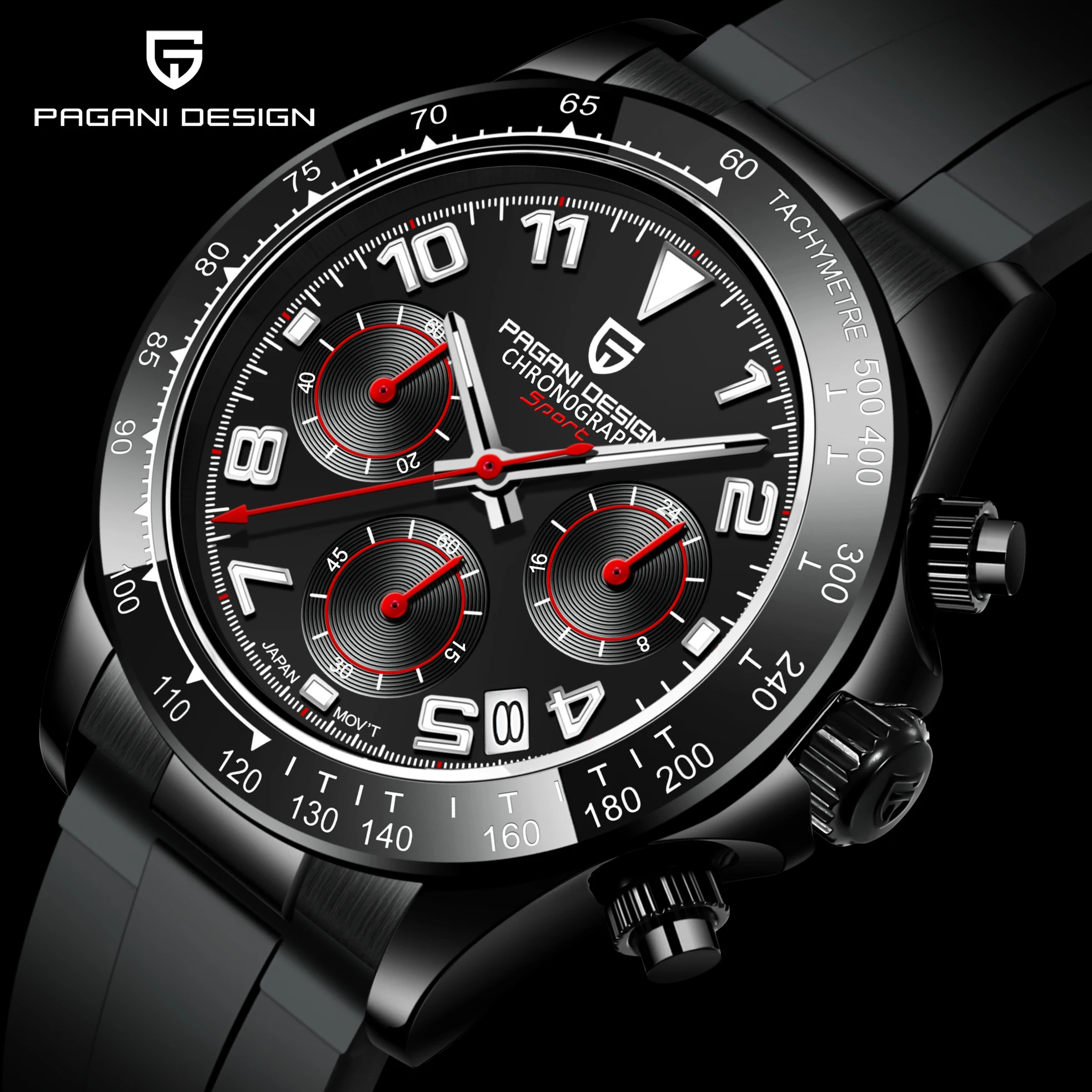 PAGANI DESIGN PD 1687 Men`s Watch Automatic Date Ceramics Bezel Quartz Watches Men Seiko-VK63 Sapphire Chronograph Clock 10ATM | Наручные