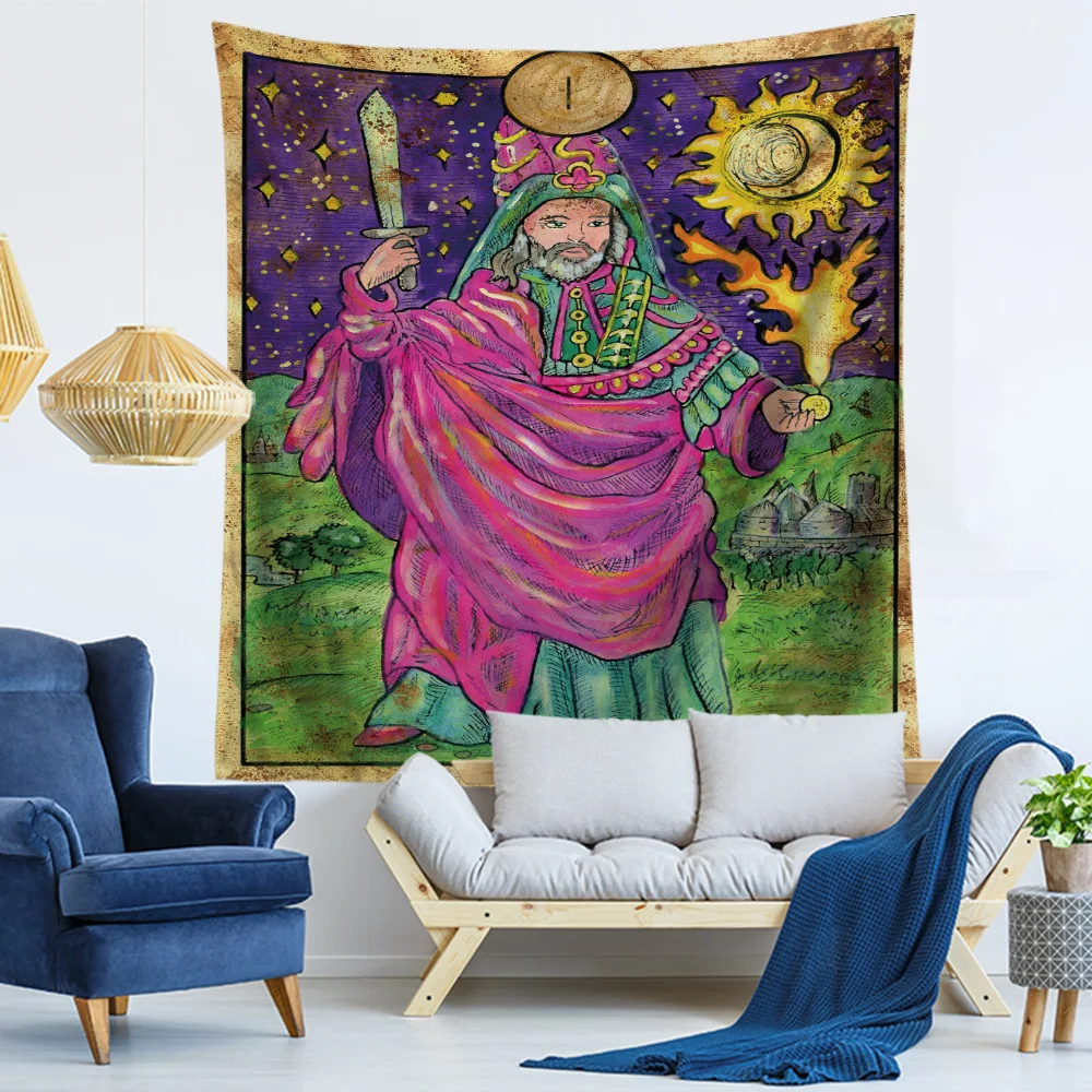 Цветной астрологический гобелен с карточками Таро настенный подвесной Бохо