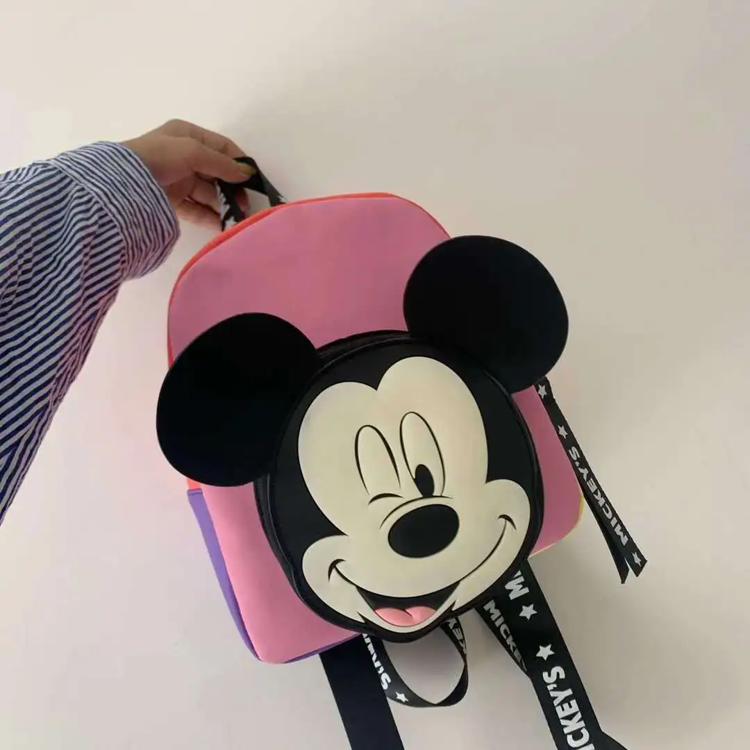 

Disney Cartoon Fashion Mickey Mouse Nylon Backpack Bags Silicone PU Cloth Shoulder Strap Zipper Backpack