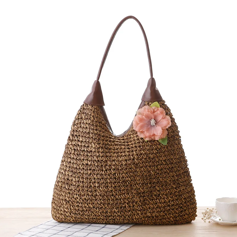 

Bohemian Flower Women Shoulder Bags Shopping Bag Rattan Straw Bag Large Capacity Wicker Woven Female Handbags Summer Beach Totes