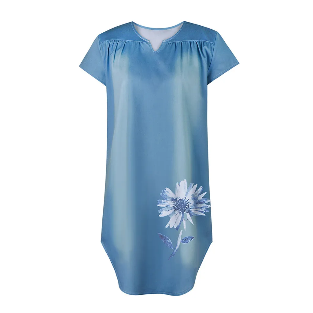 Женское платье-багги Повседневное платье-туника с коротким рукавом и цветочным