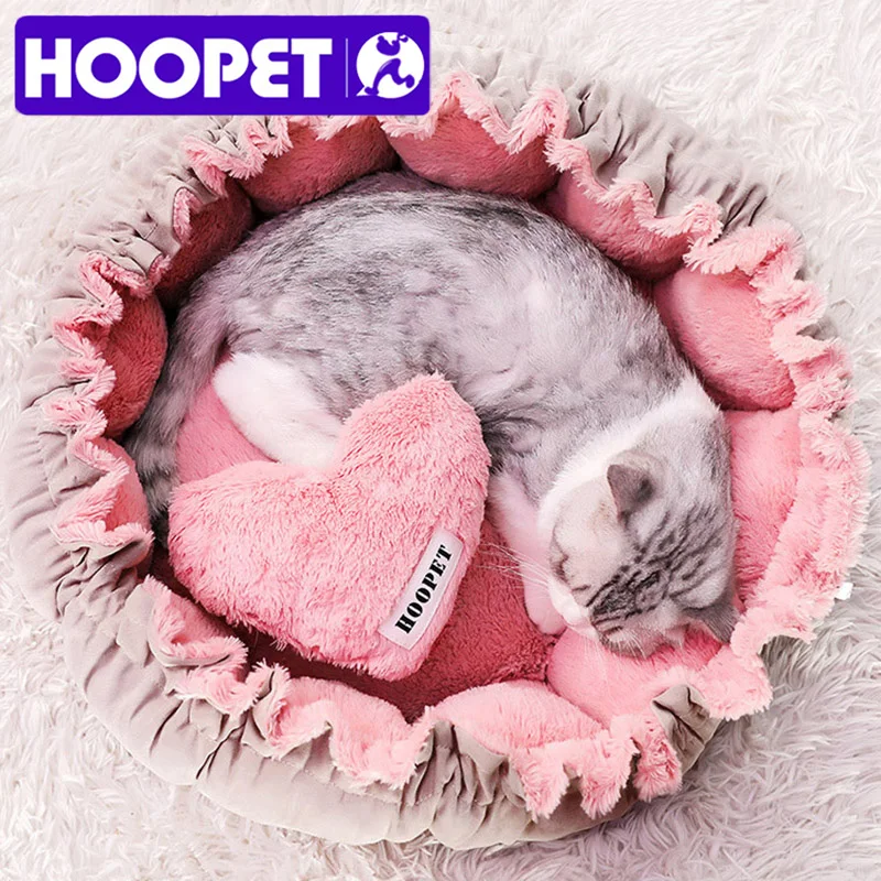 Милая розовая кровать HOOPET Cat теплая для щенков собак коврик кровати на осень/зиму